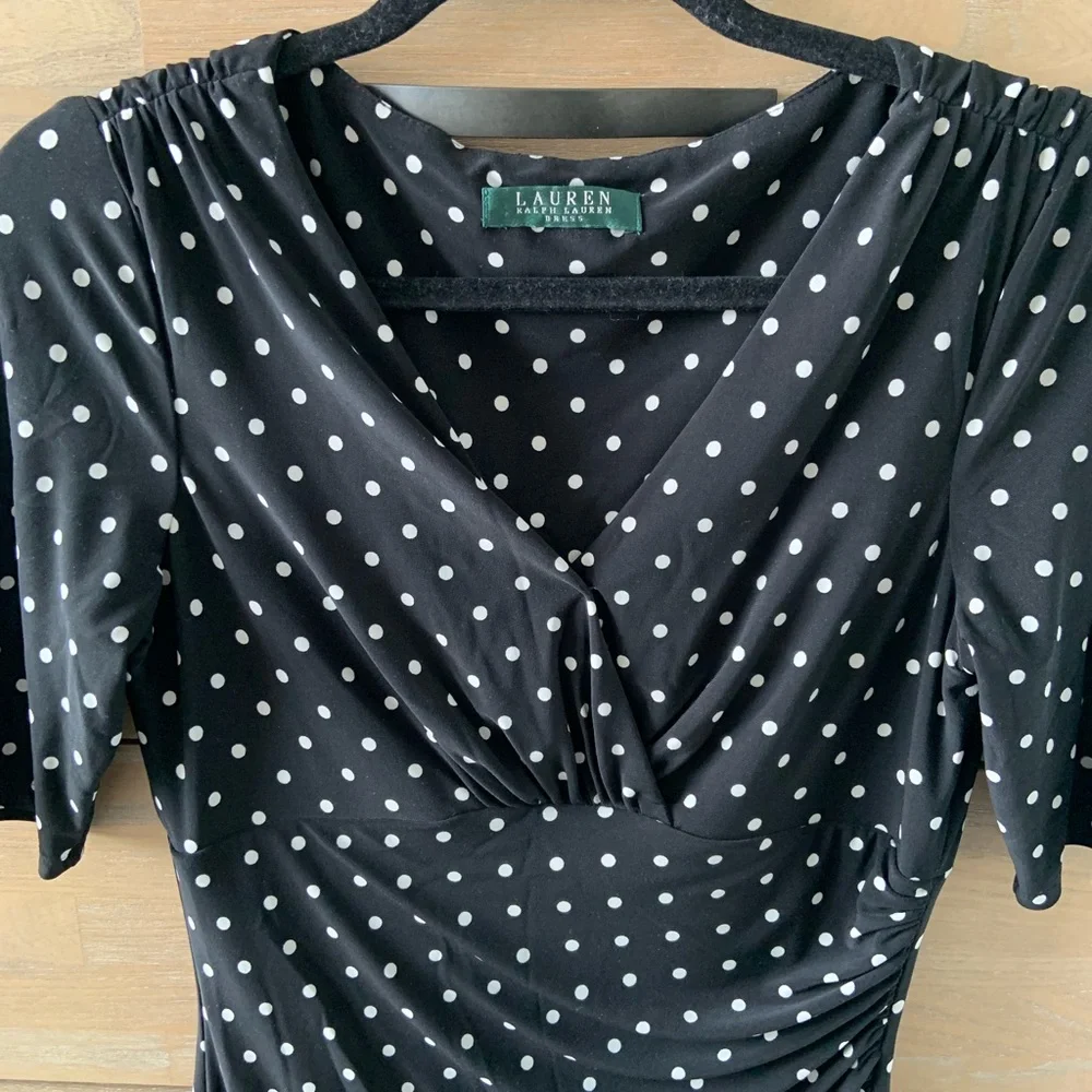 Ralph Lauren Black and White Polka Dot Midi Dress - Picture 3 of 6